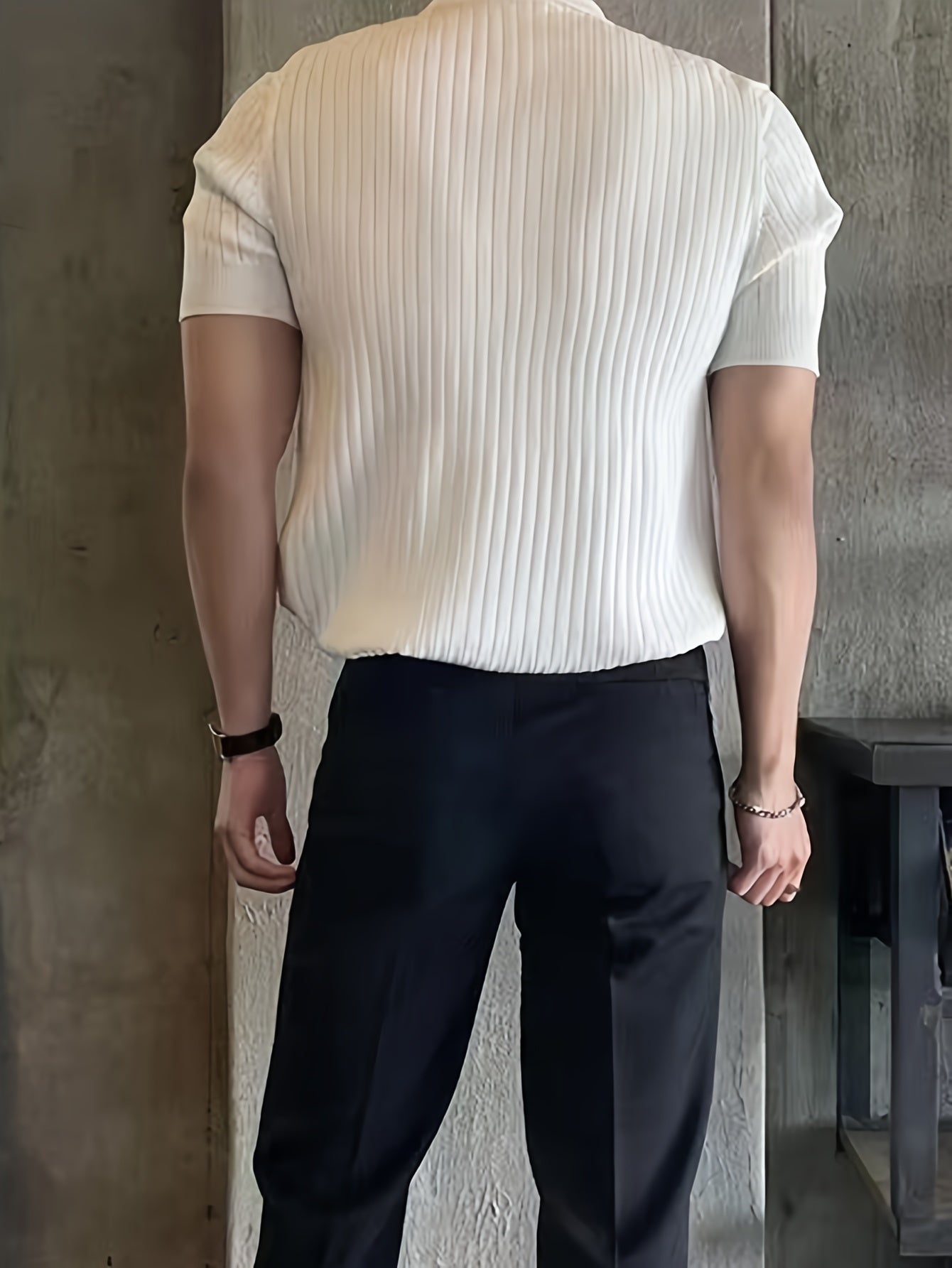 Men's Solid Ribbed Short Sleeve Golf Shirt Casual Summer Regular Fit Mid Stretch