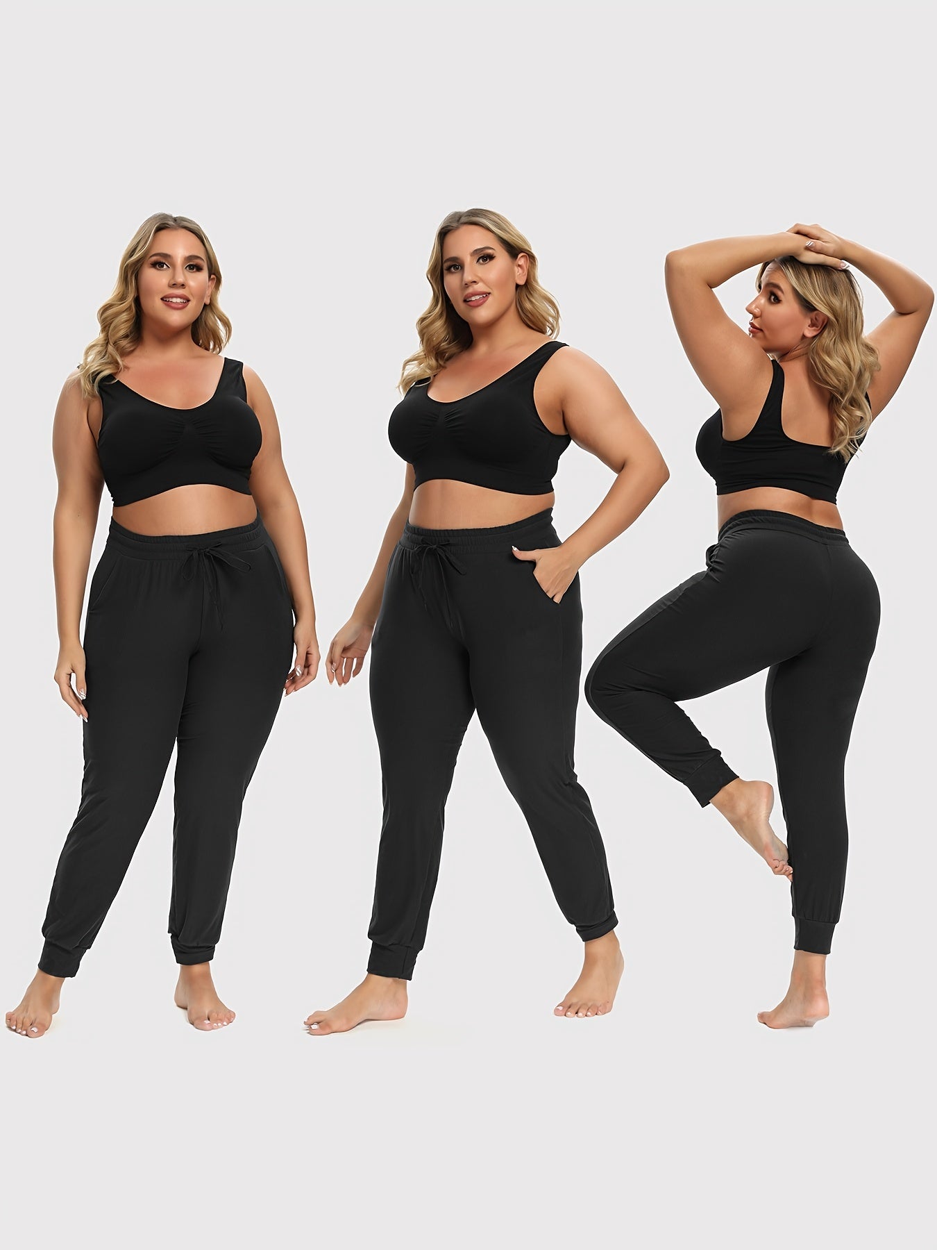 Plus Size Women's Elastic Drawstring Running Pants With Pockets
