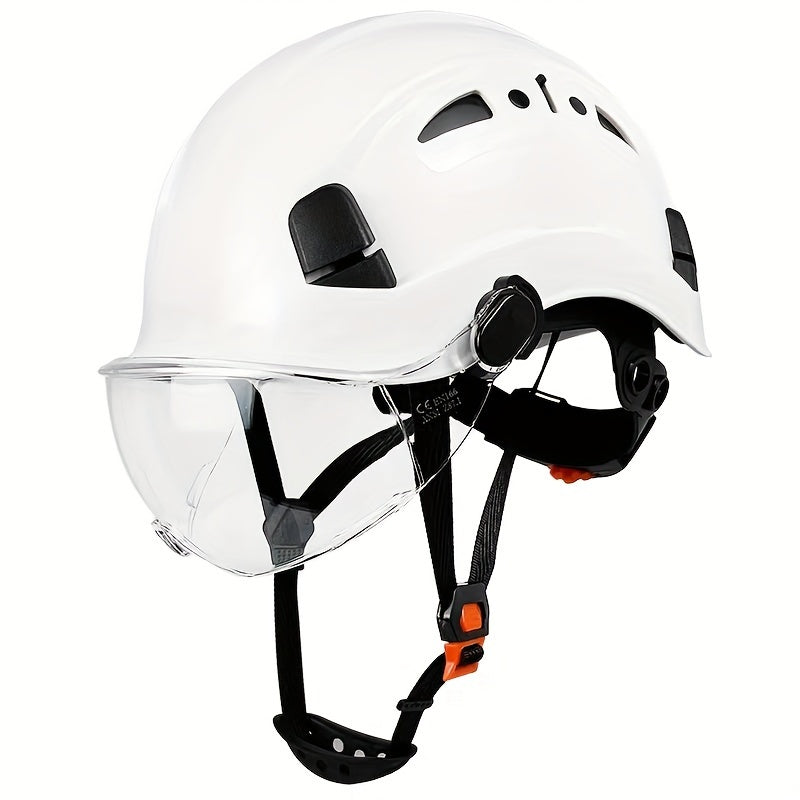 Safety Helmet with Built-in Goggles ABS Hard Hat for Construction Cycling Climbing Adjustable Ventilated