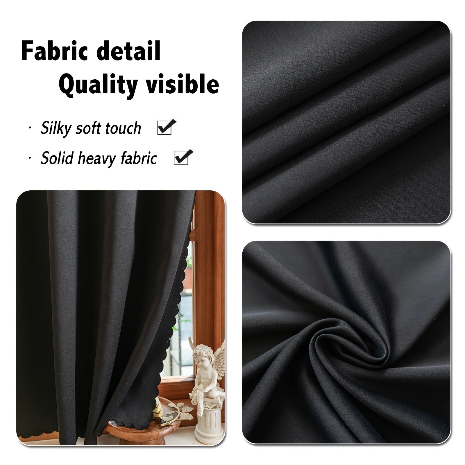 Blackout Curtain Without Rod UV Blocking Easy to Install for Bedroom Living Room Kitchen