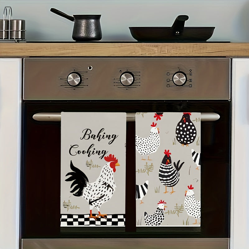 Rooster and Hen Kitchen Velvet Towels Absorbent Decorative Gift-Ready