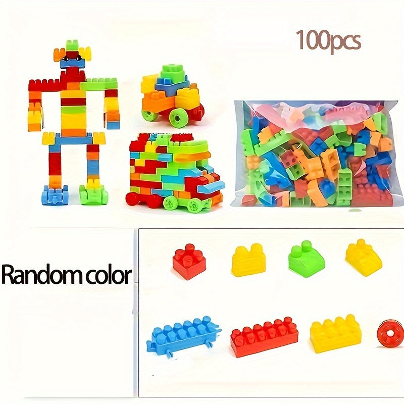 Educational Toy Blocks for Kids 3+ 100 Pieces Mixed Color Plastic Motor Skills Creativity Gift