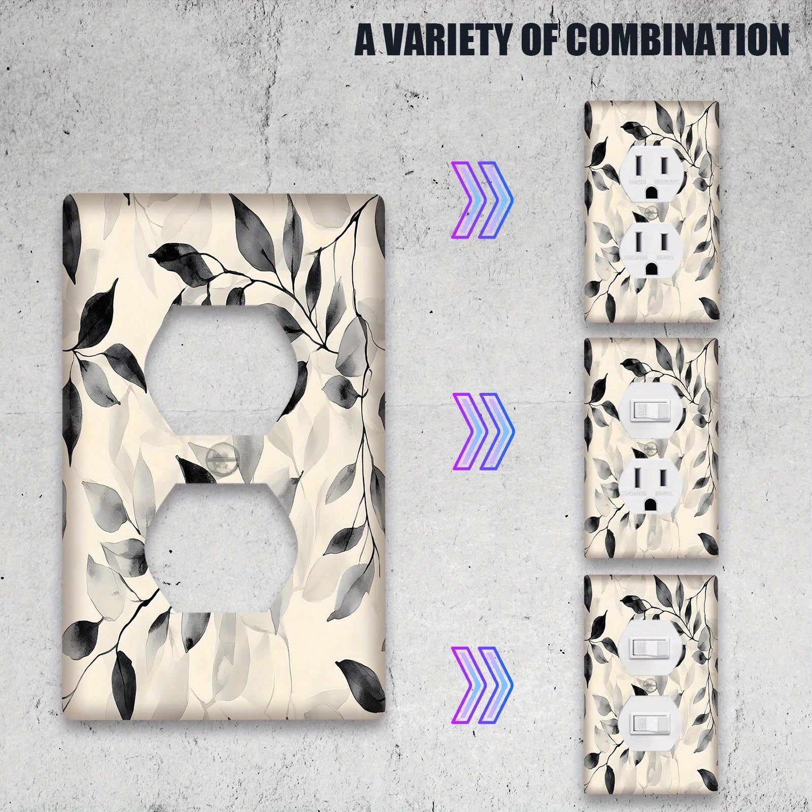 Qora va oq abstrakt yaproq naqshli yorug'lik kaliti qopqog'i fermadek dekor uchun