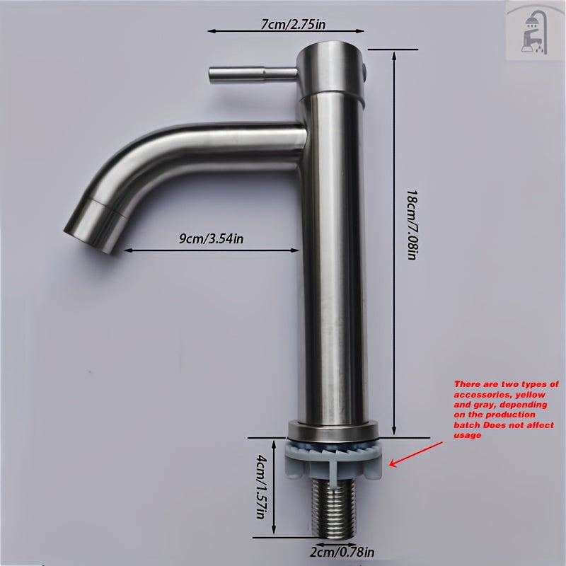 Grifo de agua fría simple de acero inoxidable 304 con acabado cepillado, válvula de cerámica, fácil de instalar