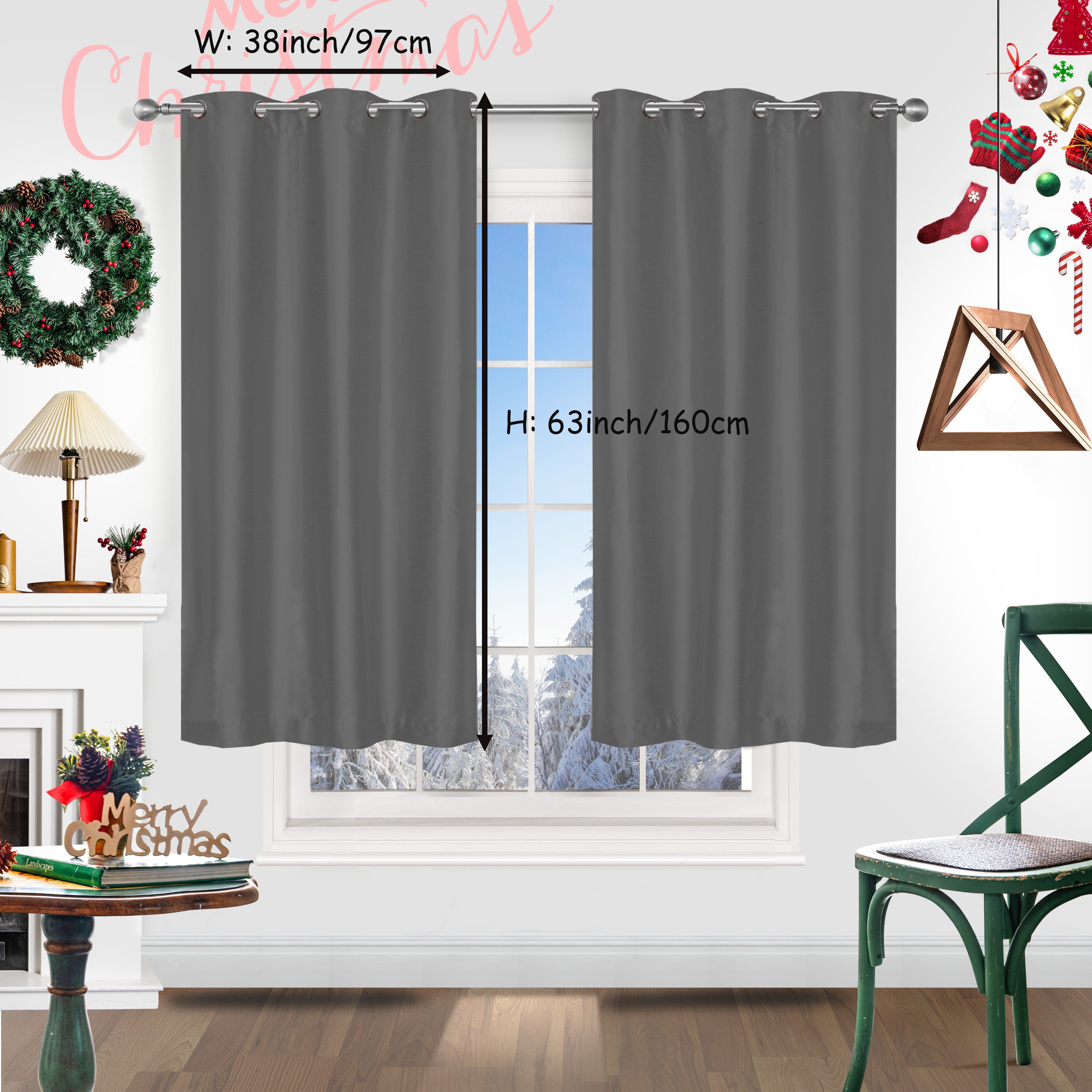 Red Christmas Curtains 2 Pieces Faux Silk Grommet Top for Living Room Bedroom Office