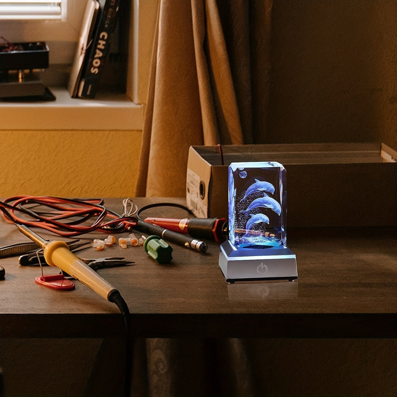Luz nocturna de delfín grabada en láser 3D con base LED de cambio de color, regalo para mujeres