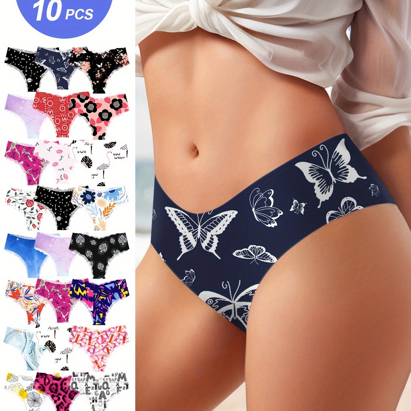 Women's Breathable Floral Art Print Low Waist Briefs Set of 10