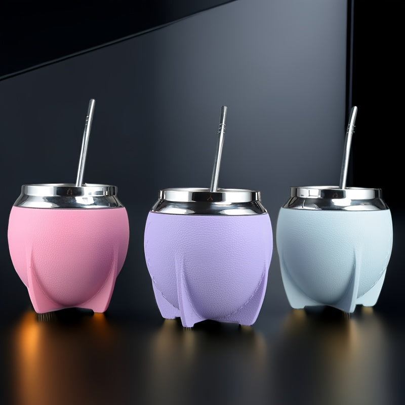 280ml Stainless Steel Yerba Mate Cup with Leather Strap and Double Wall Design