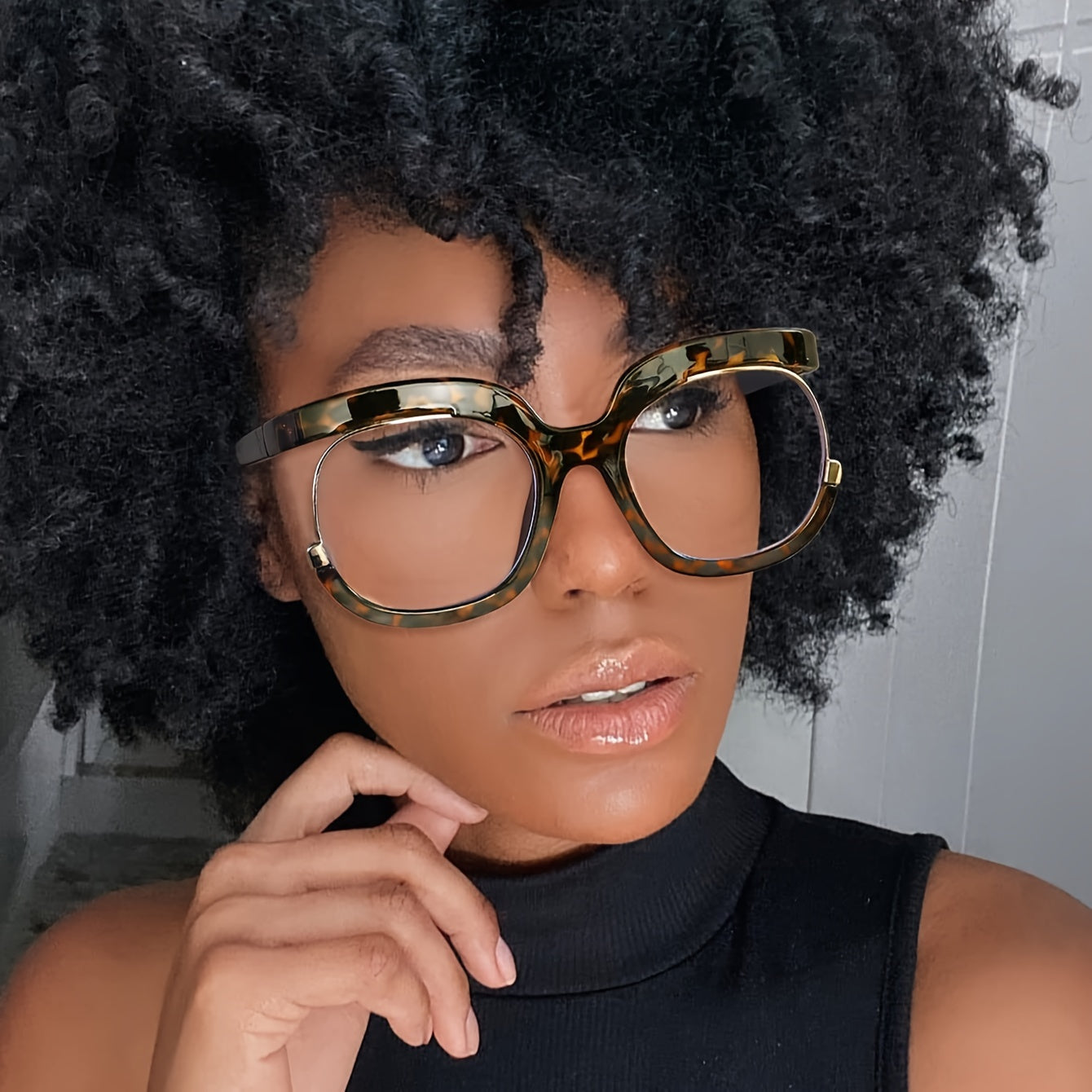 Unisex Clear Lens Glasses Large Owl Frame Leopard Print Fashion Computer Spectacles