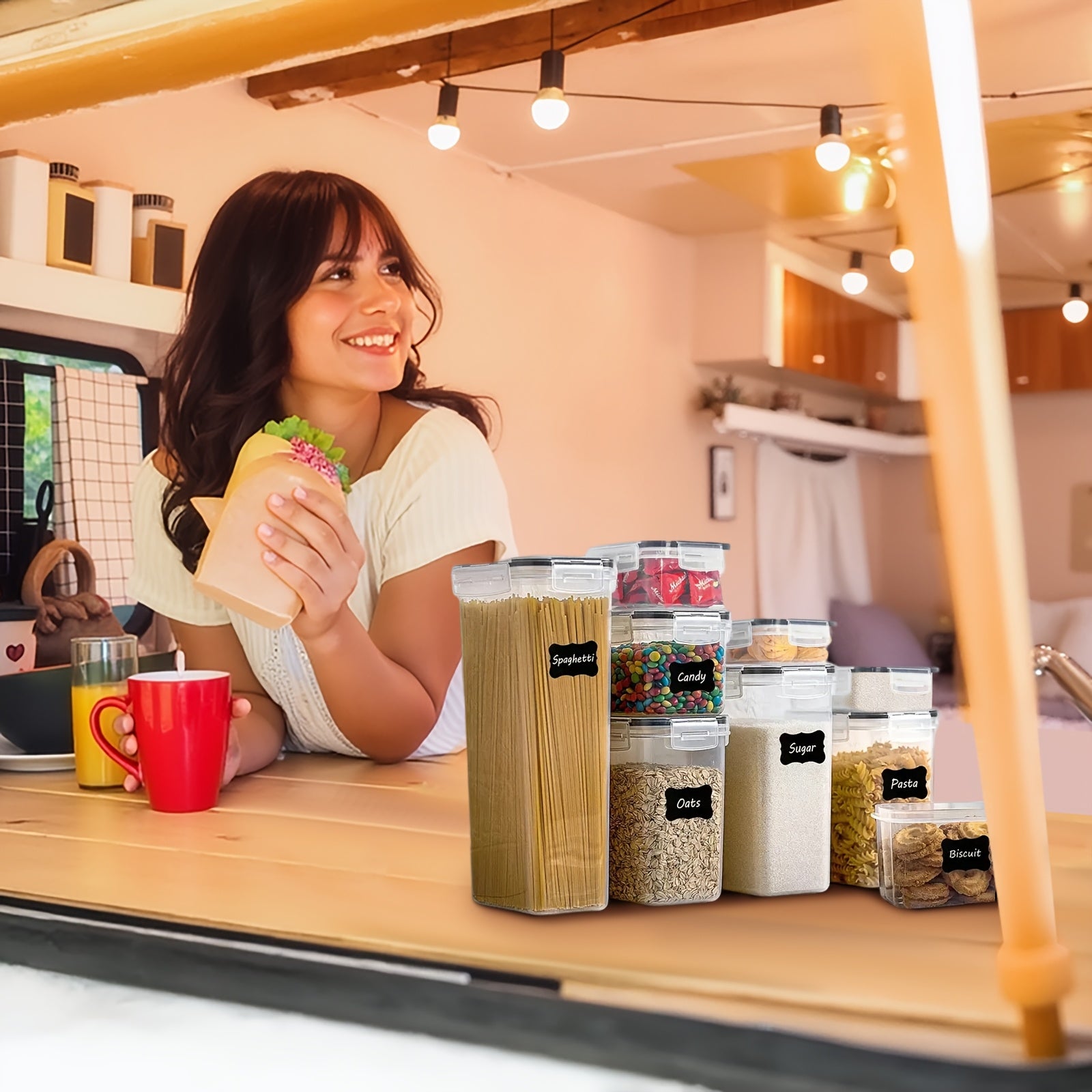 BPA Free Plastic Food Storage Containers Set for RV Kitchen Cereal Canisters