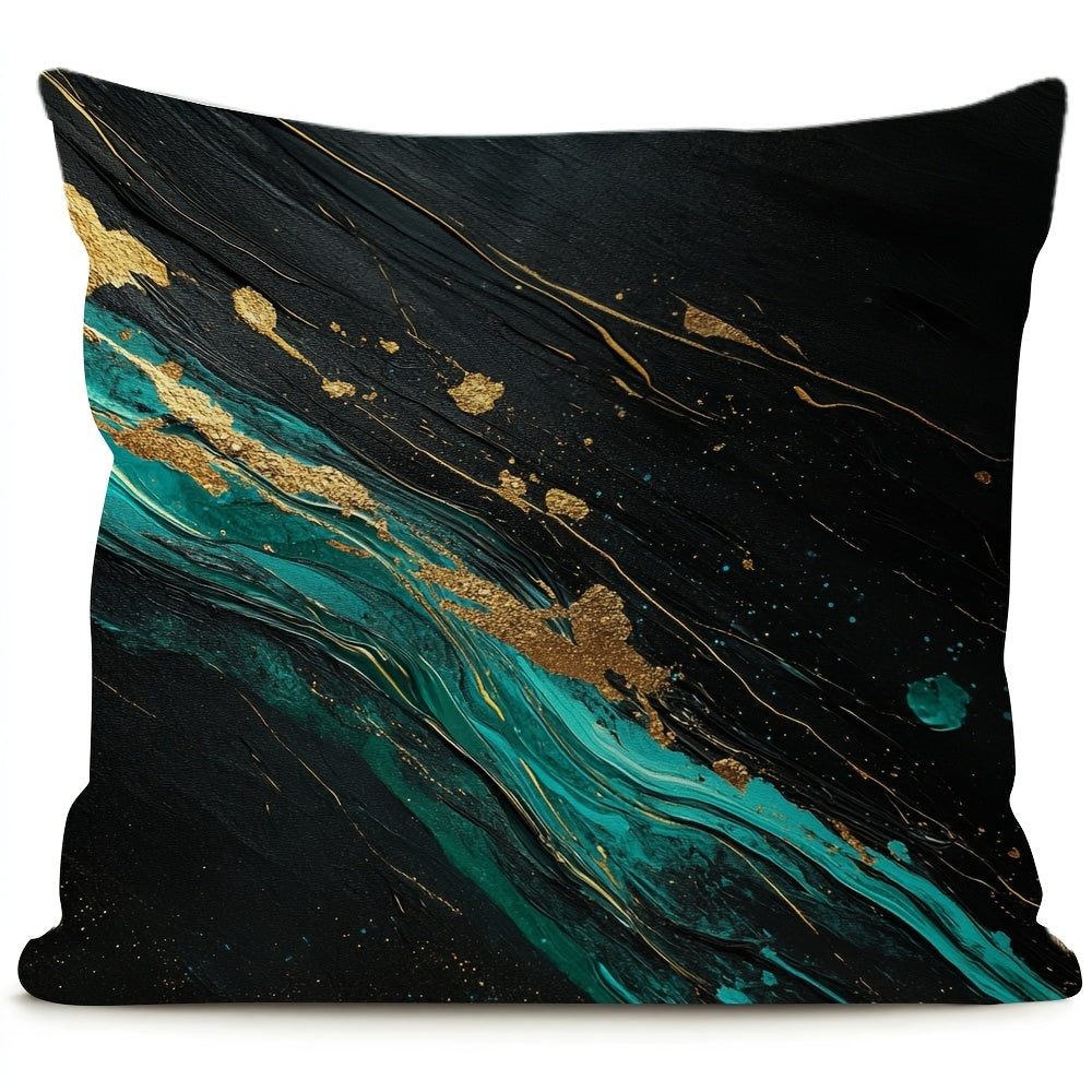 Cyan Paint Streaks Double-Sided Pillow Cover for Christmas Winter Easter Farmhouse Decor