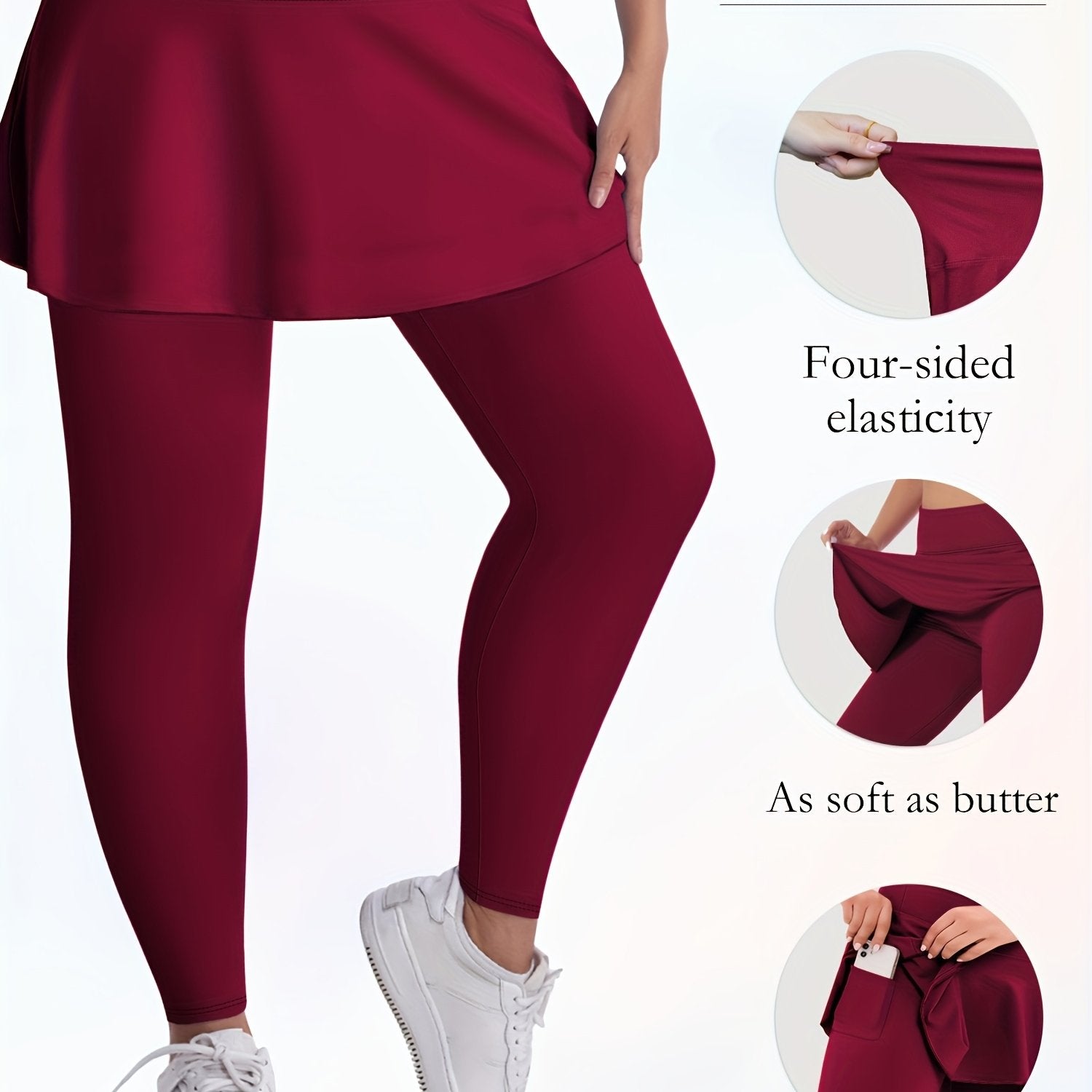 Women's Plus Size High-Waist Stretch Skort with Pockets Soft Polyester Blend