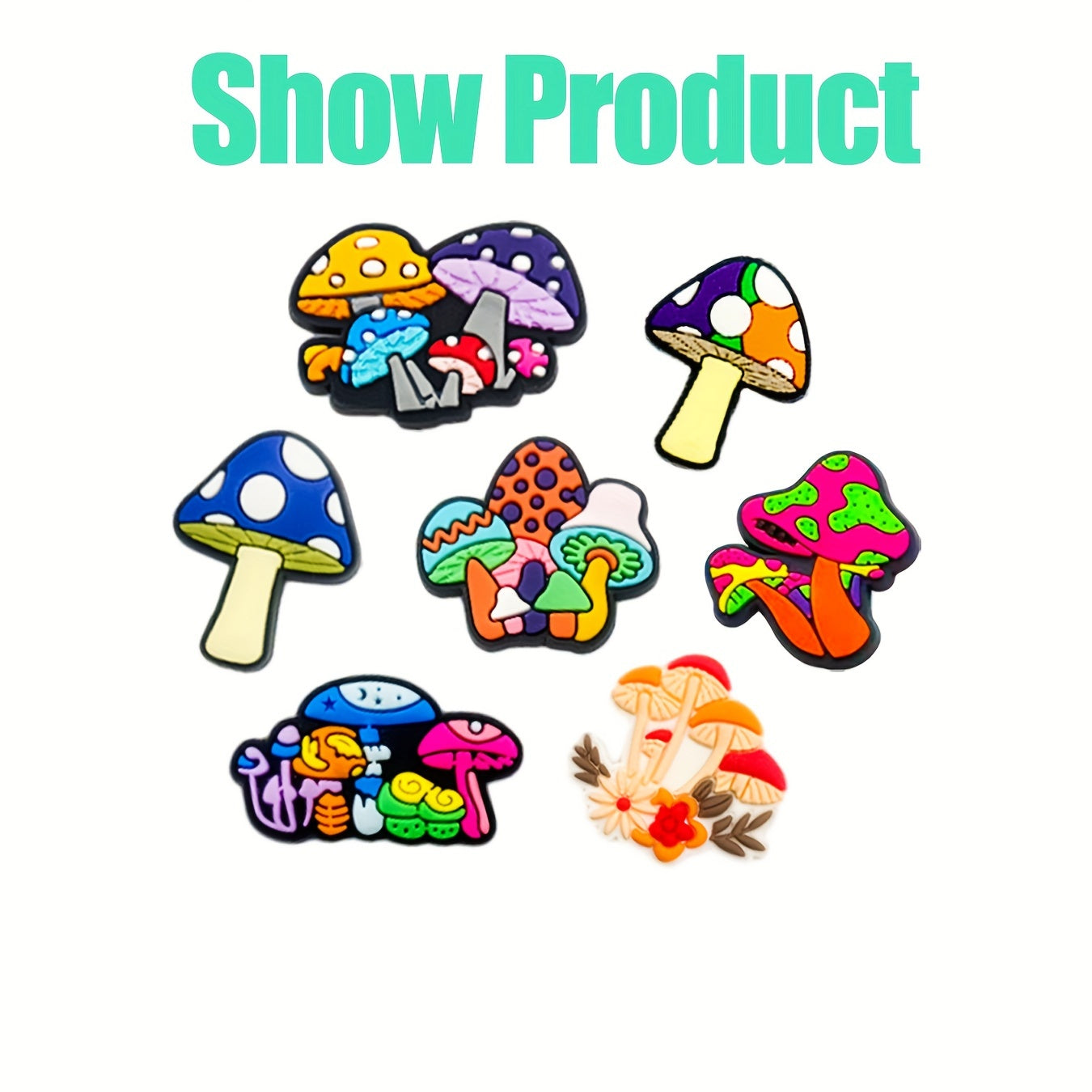 20pcs Mushroom Shoe Charms Green Mushroom PVC Shoe Decorations for Sandals