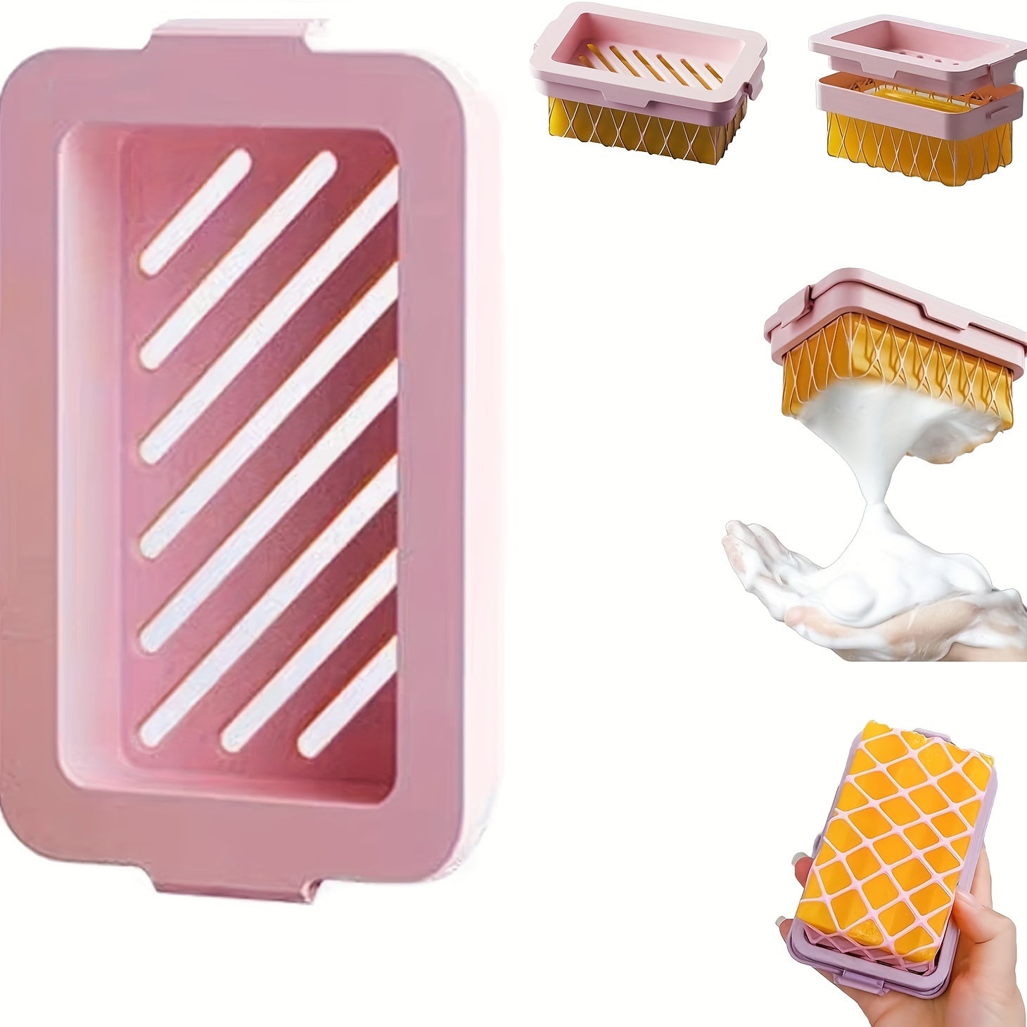 Ahorra jabón multifuncional con red de espuma para limpieza y almacenamiento Azul Rosa