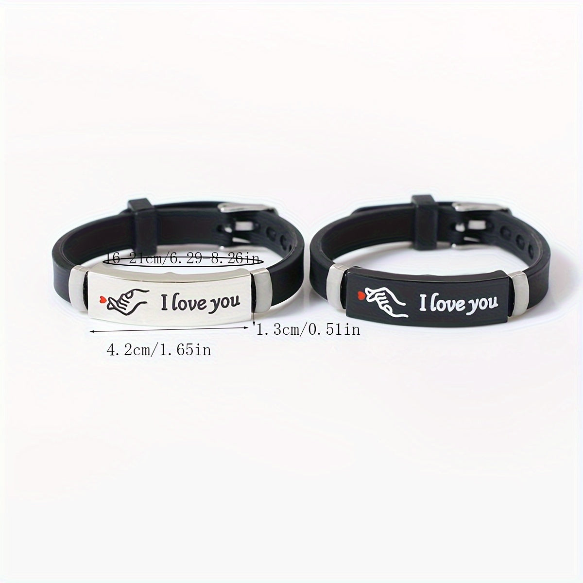 Pair of 2 Glow-in-the-Dark Silicone Couple Bracelets with Hand Heart Gesture