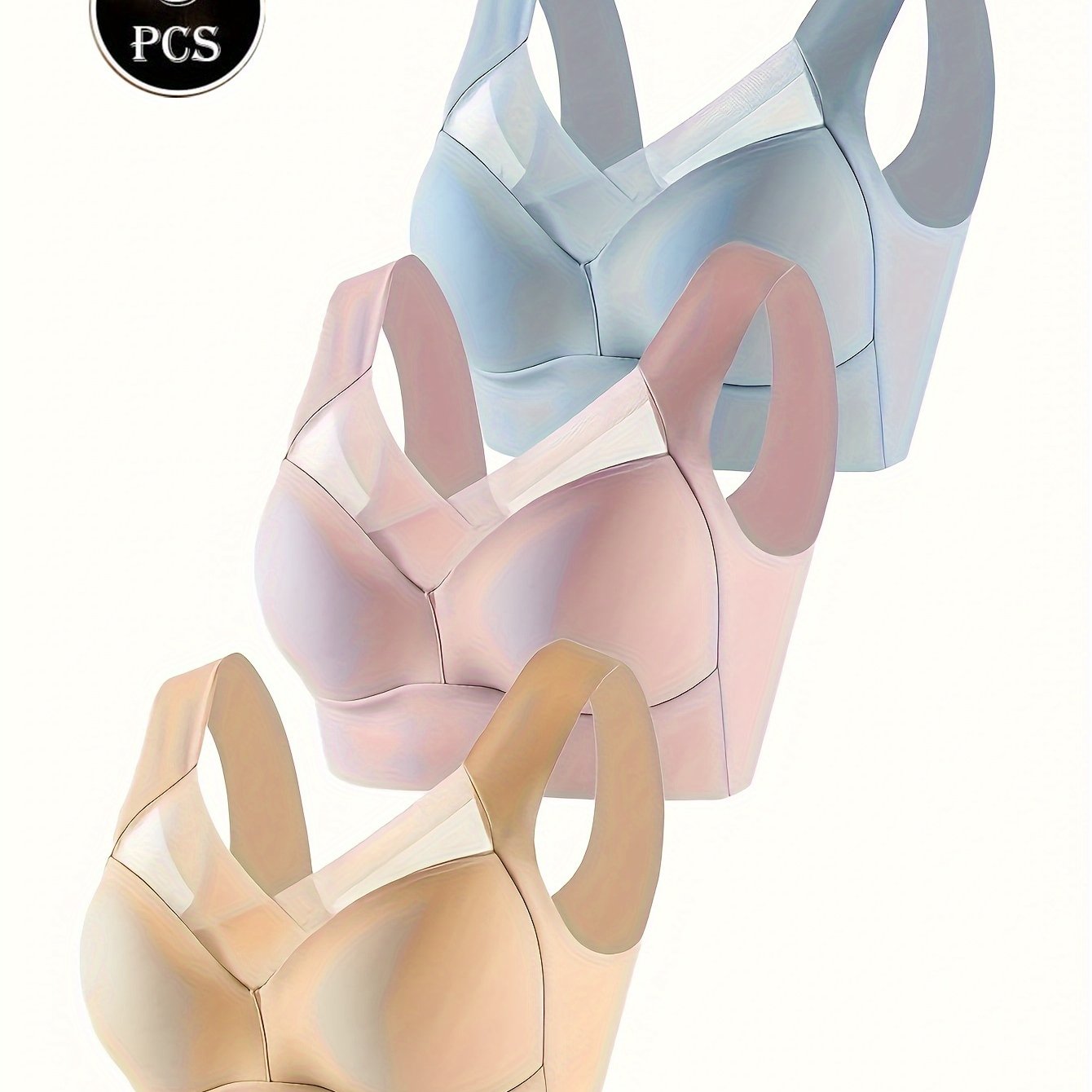 Women's Seamless Sports Bra Set 3 Pack V-Neck Push-Up Medium Support