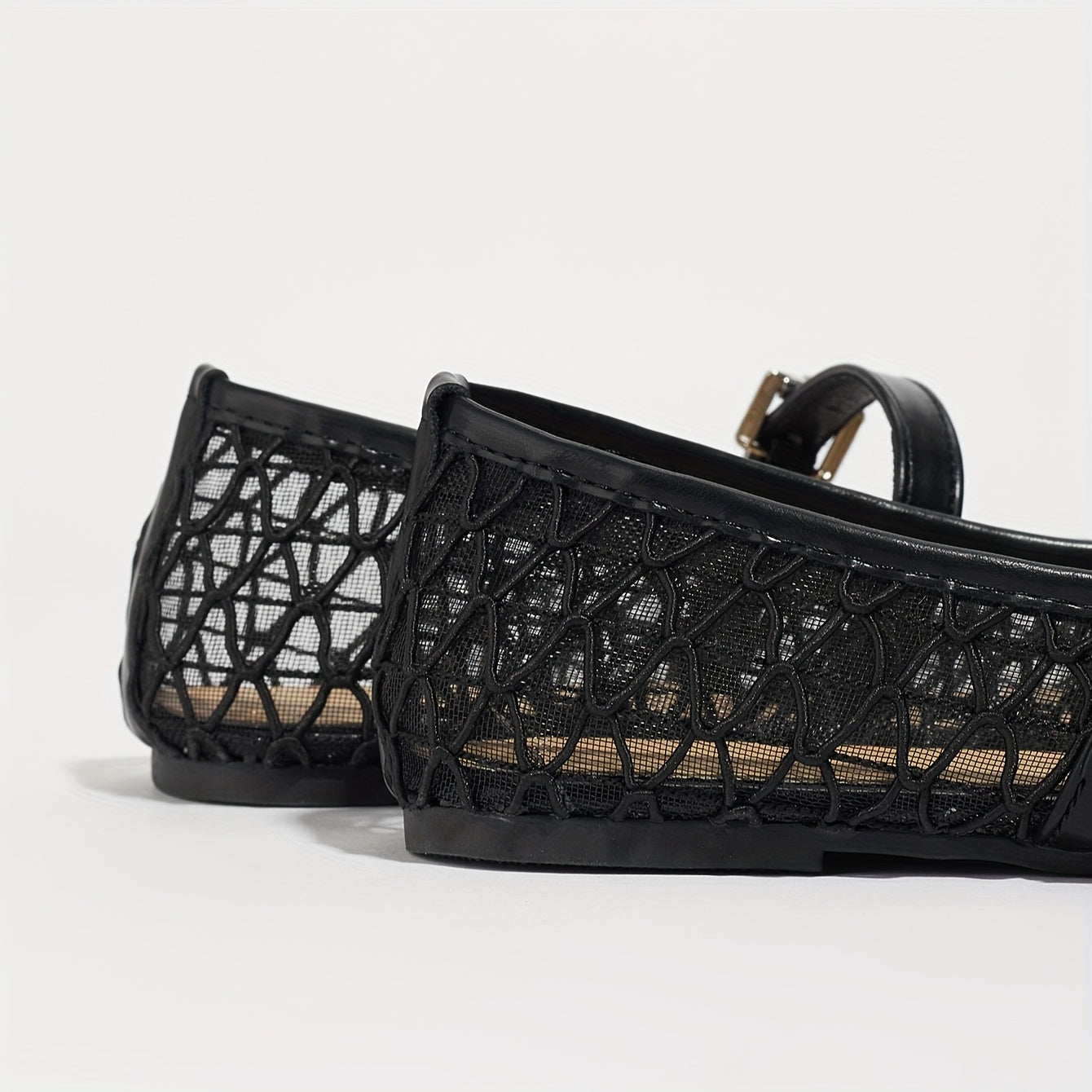 Women's Breathable Mesh Mary Jane Flats Summer Ballet Shoes with Square Toe