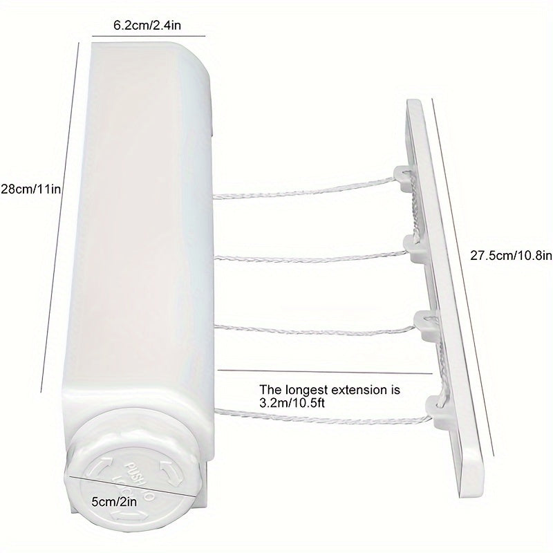 Retractable Wall Clothesline with Four Lines, Space-Saving, Durable Plastic, 28cm Length
