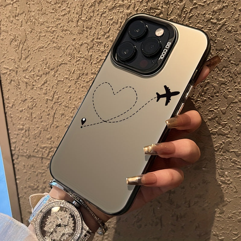 Silver Matte Heart Airplane Phone Case for iPhone TPU Shock Absorption Anti-Slip