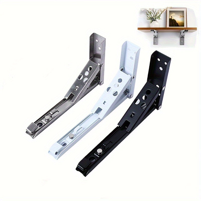 2pcs Stainless Steel Folding Shelf Brackets Space-Saving Triangle Supports for DIY Floating Shelves