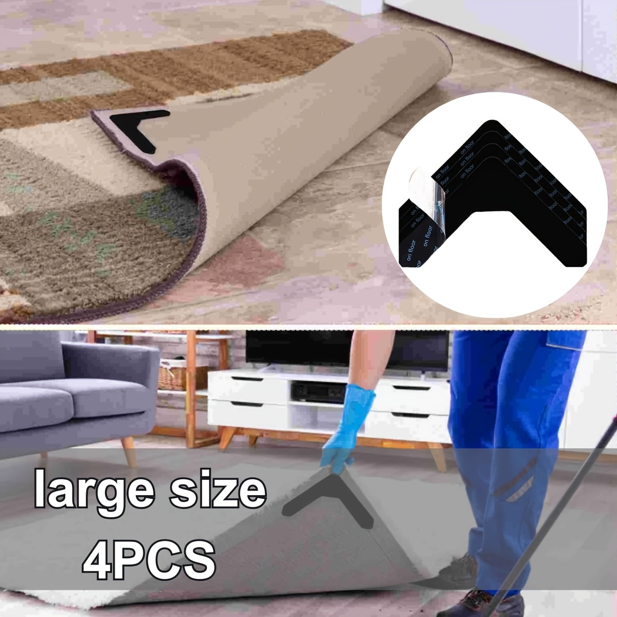 Pack of 4/8 Carpet Corner Stickers with Non-Slip Double-Sided Tape for Indoor and Auto Use