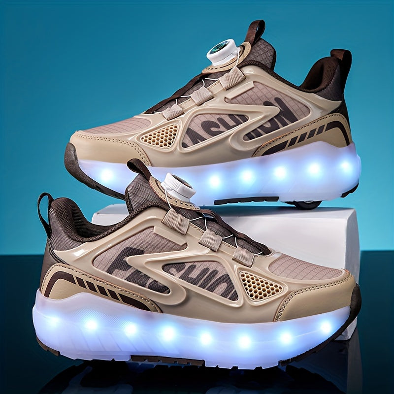 Boys' LED Roller Skates with Detachable Wheels Breathable Mesh Durable PU Non-Slip All-Season