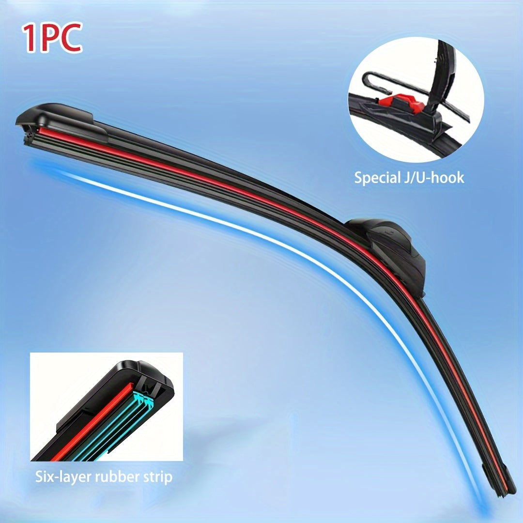 6-Layer Rubber Car Wiper Blade Universal Fit Hook Type 35.56cm-71.12cm Durable Silent