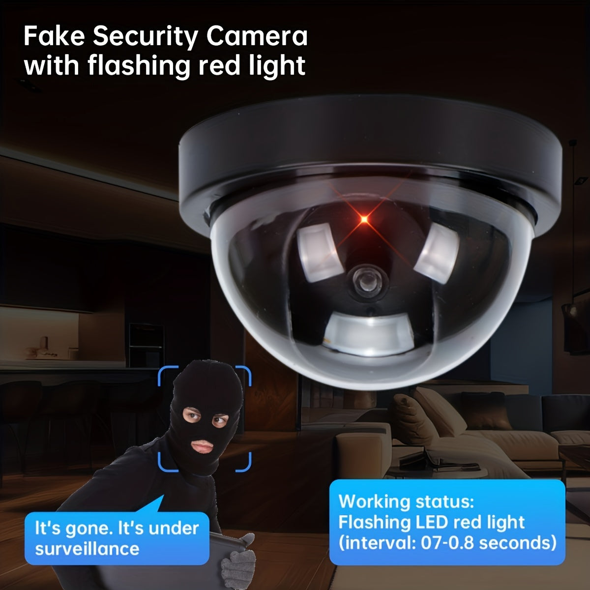 Black Plastic Fake CCTV Camera with Flashing LED for Security Monitoring