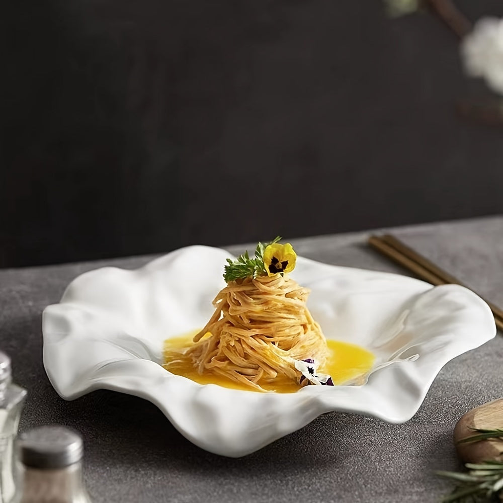 White Ceramic Dish for Food Serving Pasta Salads Desserts and Fruits