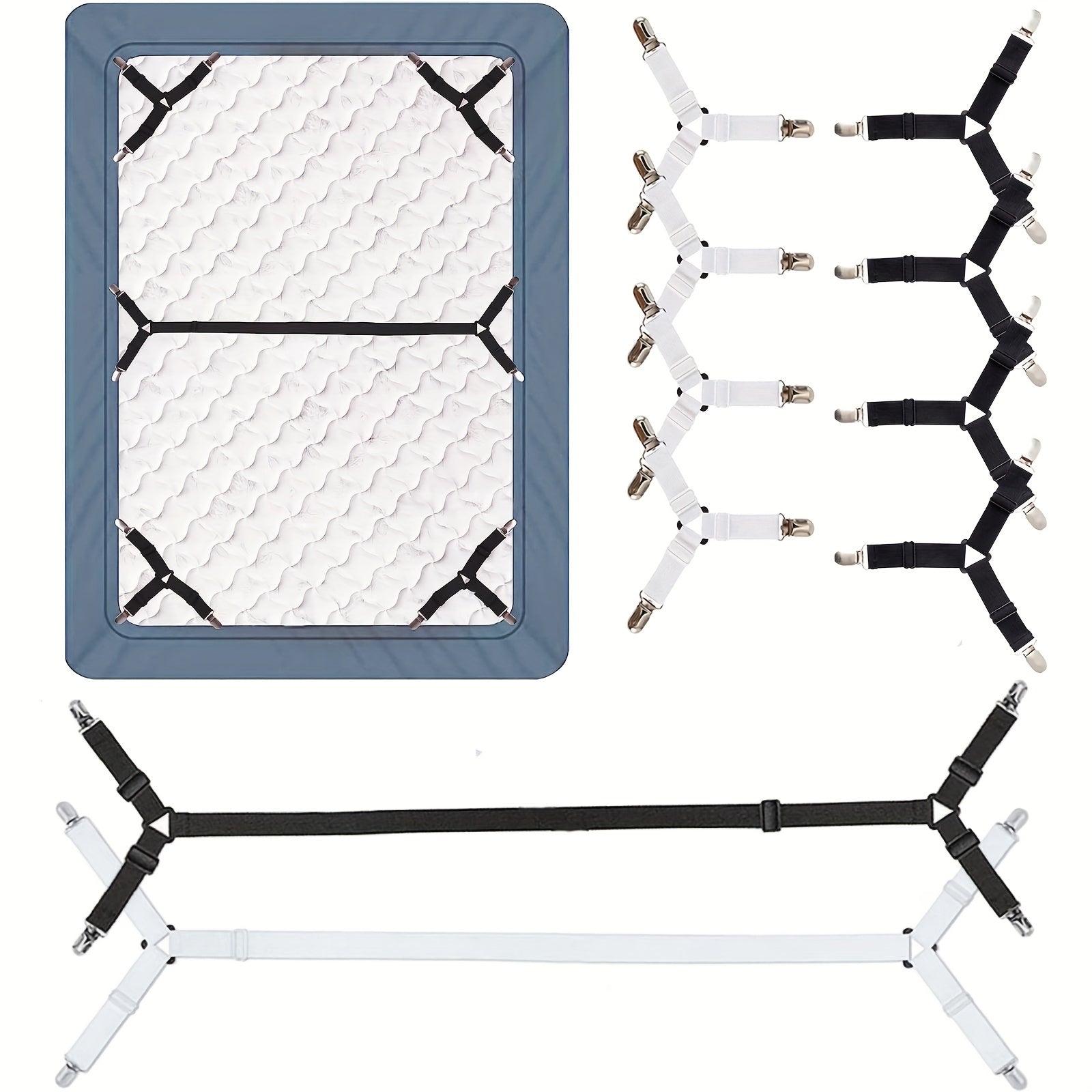 5-Piece Bed Sheet Clips Set with Elastic Cushion Covers and Fastening Belts