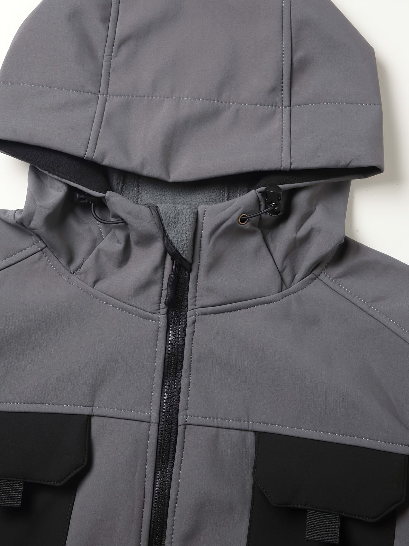 Chaqueta softshell para hombre con capucha, forro de felpa, a prueba de viento, con múltiples bolsillos, poliéster, para exteriores, invierno, primavera y otoño