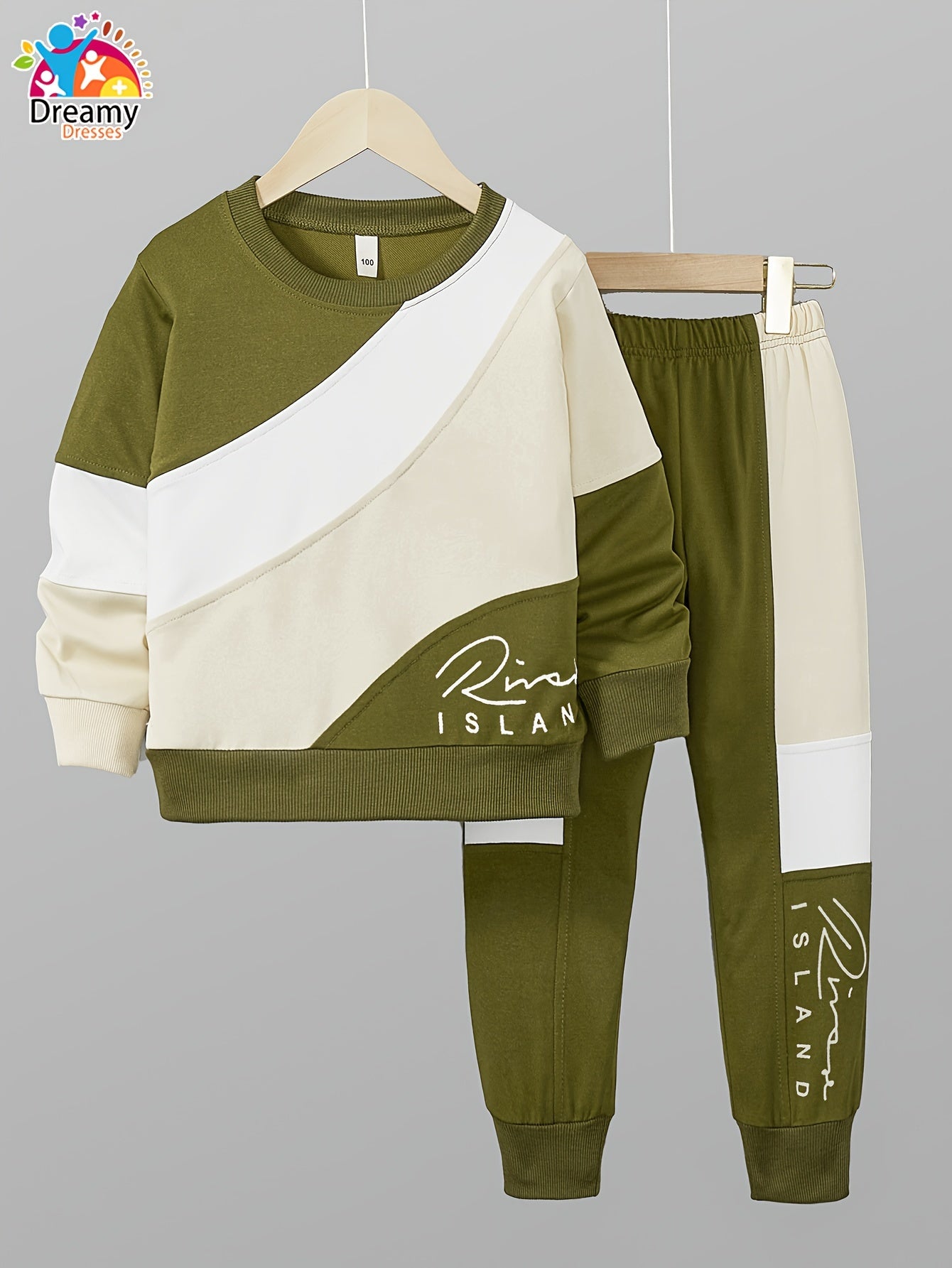 Traje con letras entrelazadas para hombres y niños con cuello redondo, poliéster, casual