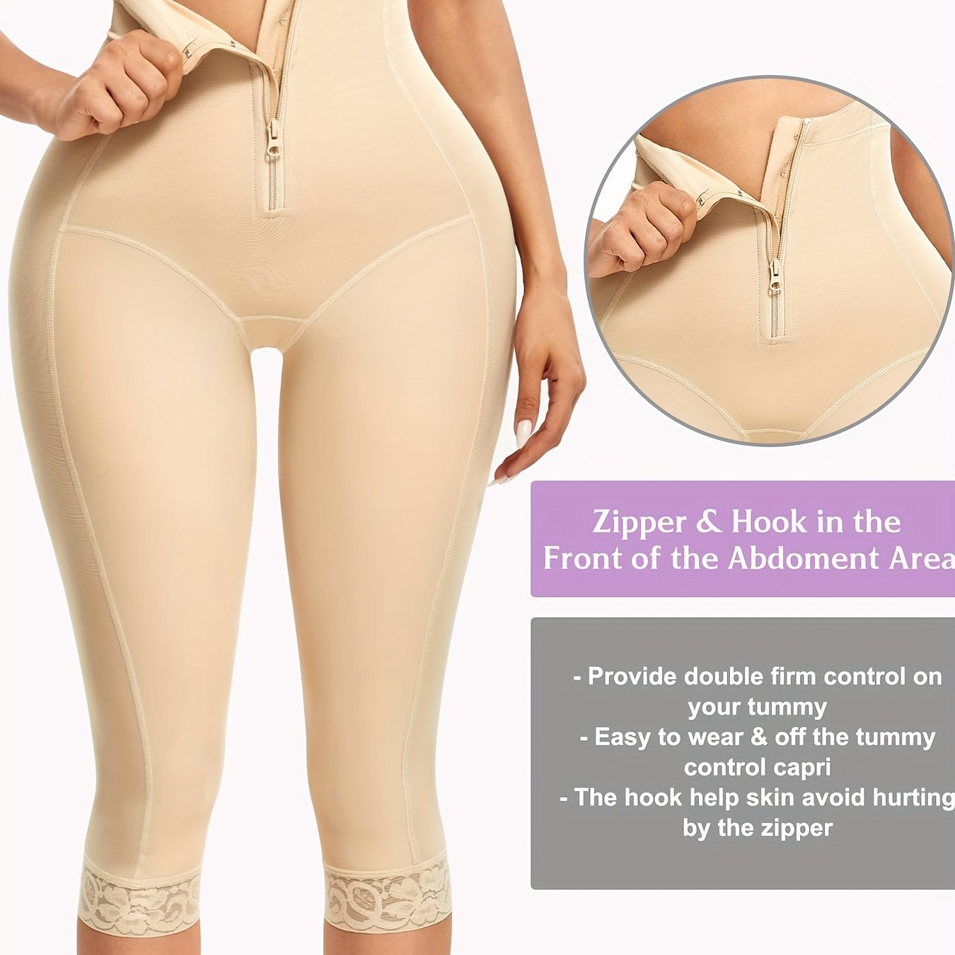 Women's High-Waisted Shapewear Capris with Ruffle Neckline Tummy Control Butt Lift