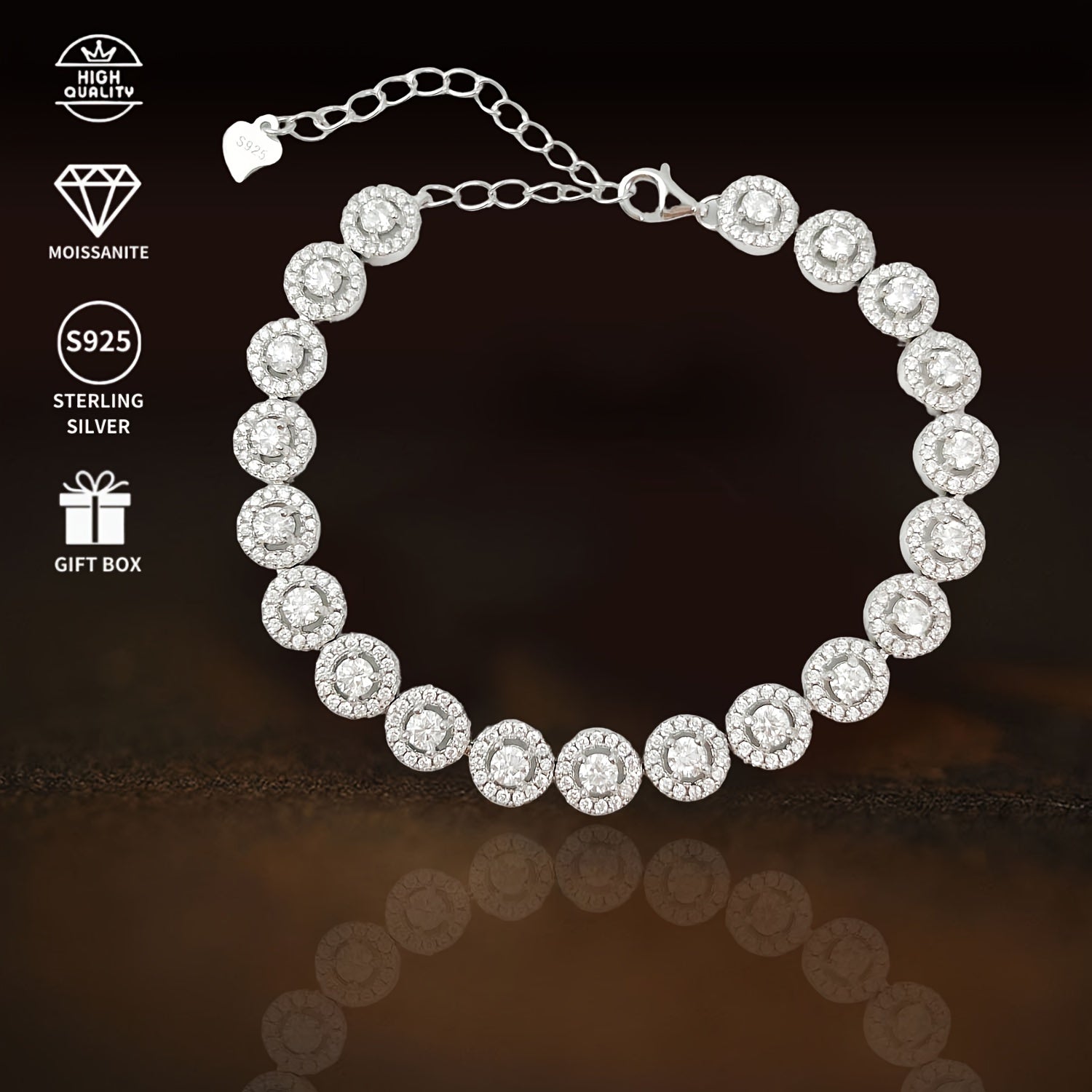 Zamonaviy SEVENMOONS 0.1 karat Moissanite bilaguzuk S925 sterling kumush va platina qoplamasi bilan - Partiyalar, sovg'alar va maxsus tadbirlar uchun mukammal, masalan, Thanksgiving va Halloween, 8.53g, Yubiley