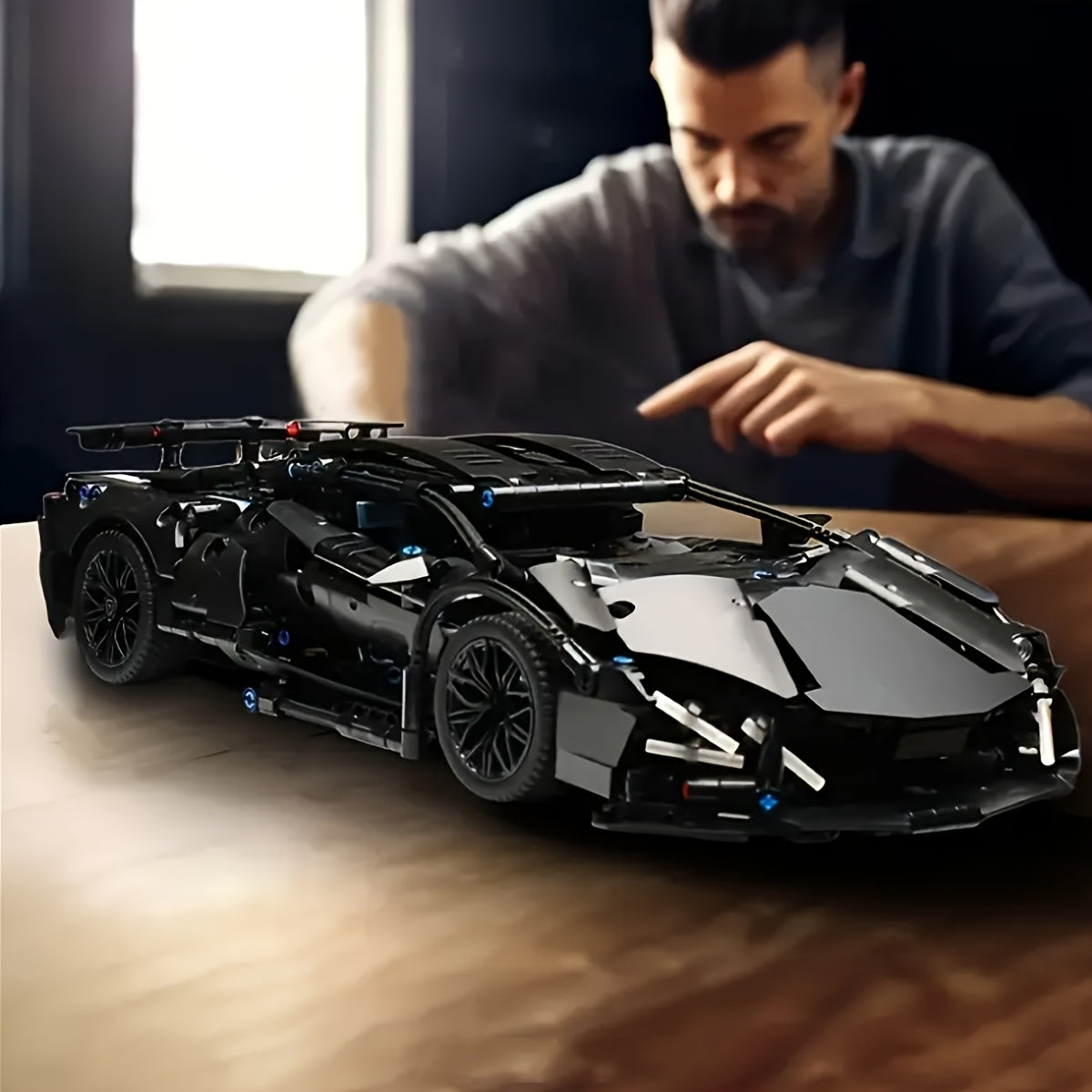 1314-Piece Black Sports Car Building Block Set for Adults and Teens