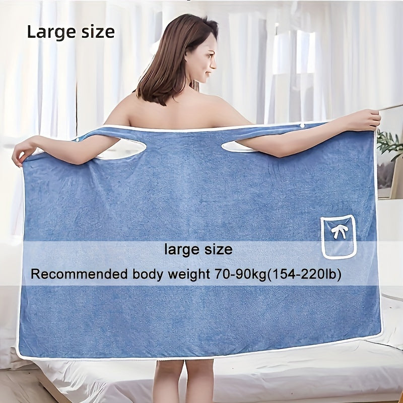 Soft Coral Fleece Bath Towel with Pockets Quick-Dry Absorbent Sauna Shower 80x130cm