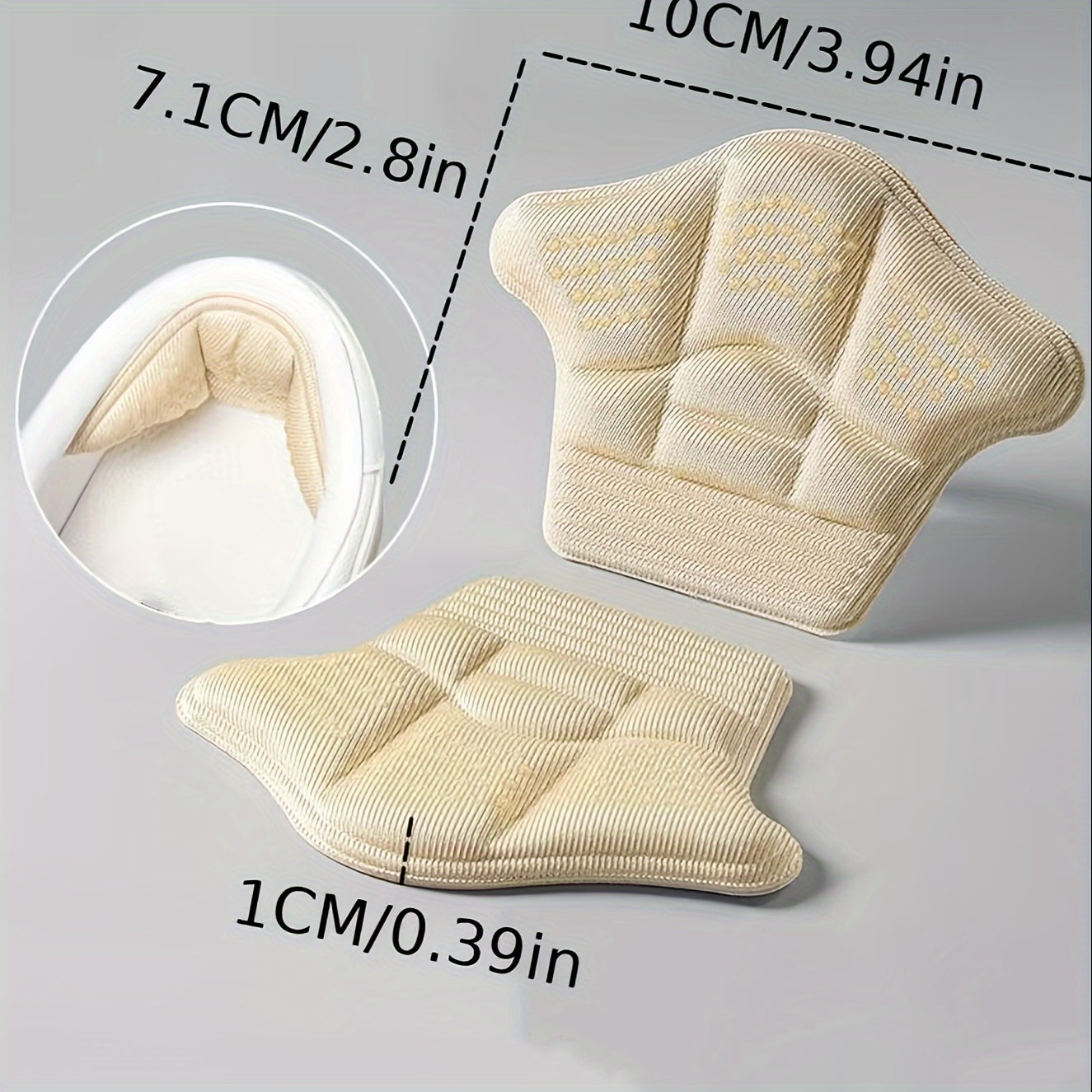 Unisex Cushioned Heel Inserts Self-Adhesive Reusable Black Beige