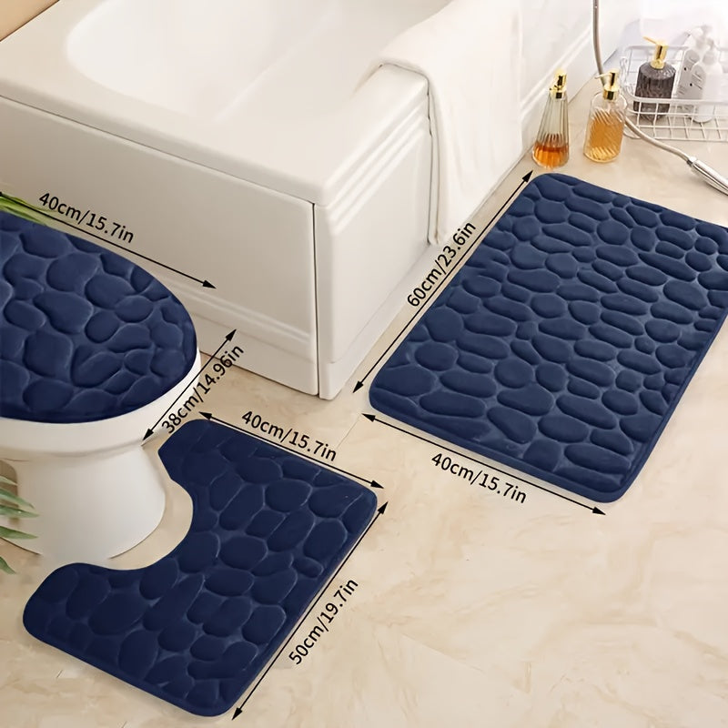 Juego de 3 alfombrillas de baño con patrón geométrico, tejido de punto antideslizante y material de esponja absorbente