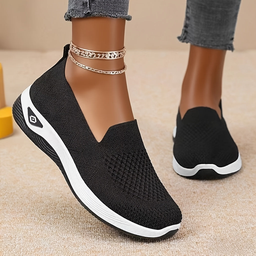 Women’s Slip-On Sneakers Black Cushioned PVC Sole All-Season Walkers