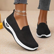 Women’s Slip-On Sneakers Black Cushioned PVC Sole All-Season Walkers