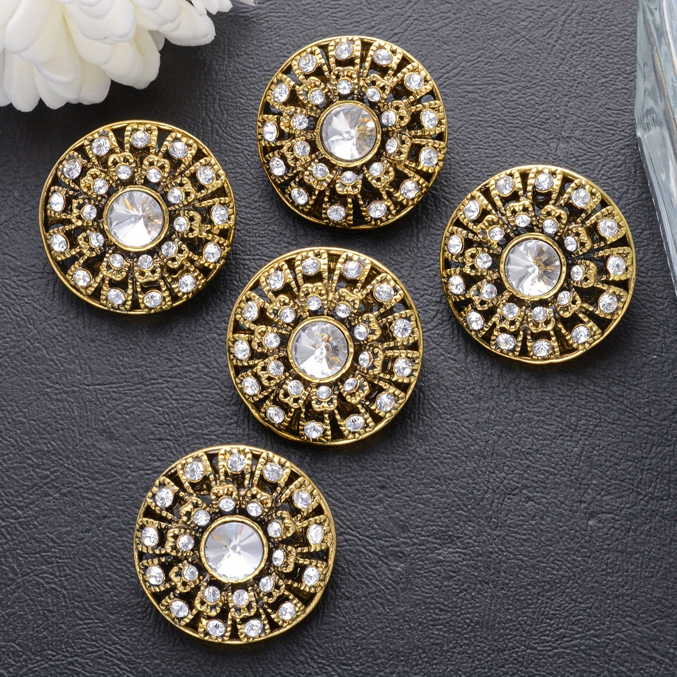 Set of 5 Vintage Round Rhinestone Buttons for Sweaters, Blazers, Coats