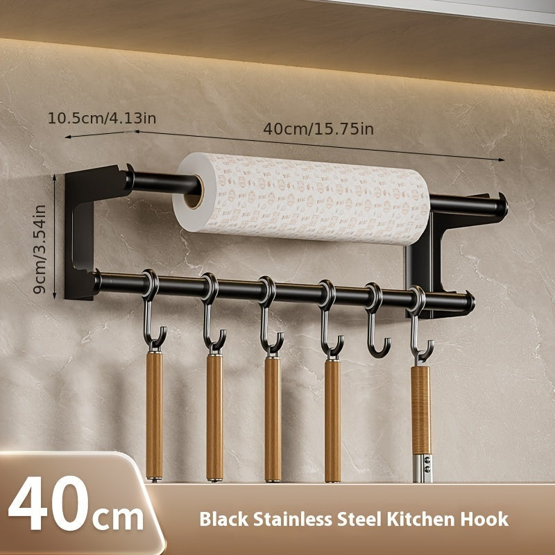 Stainless Steel Wall-Mounted Kitchen Organizer with Tissue Holder and Hooks