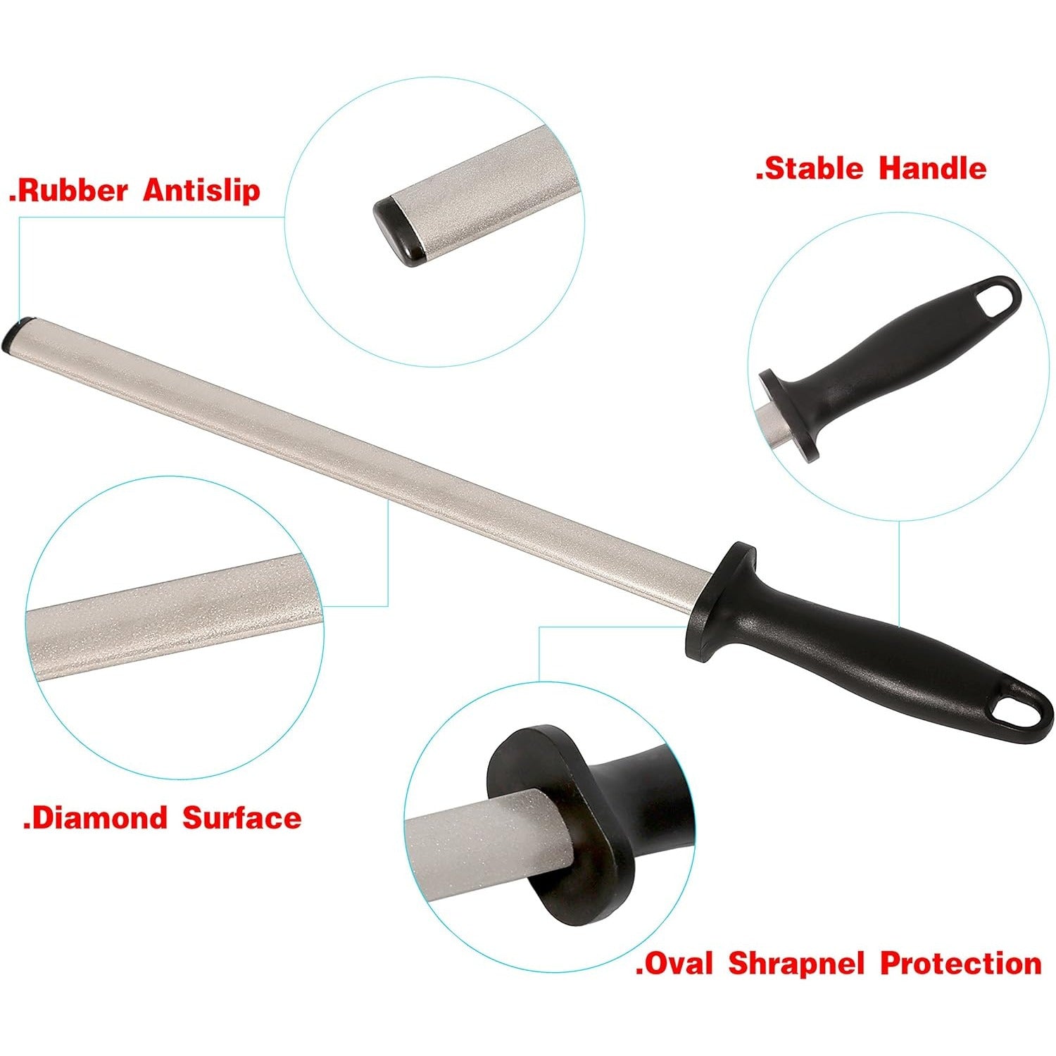 15-Inch Diamond Carbon Steel Knife Sharpener Rod for Kitchen and Outdoor Use