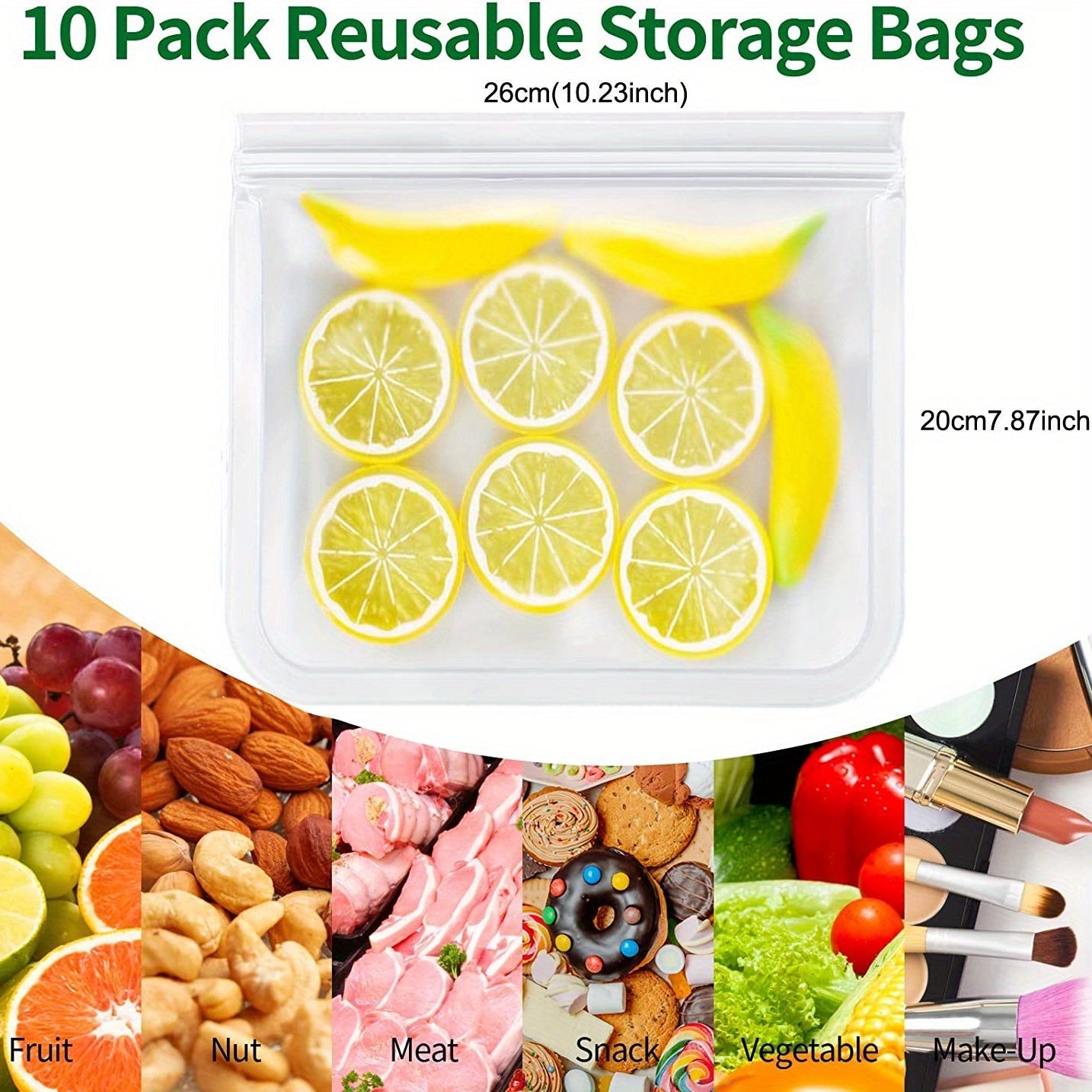 Reusable Silicone and Plastic Free Freezer Bags Set of 10 Leakproof BPA-Free Food Storage Bags for Meat Snacks and Organizing