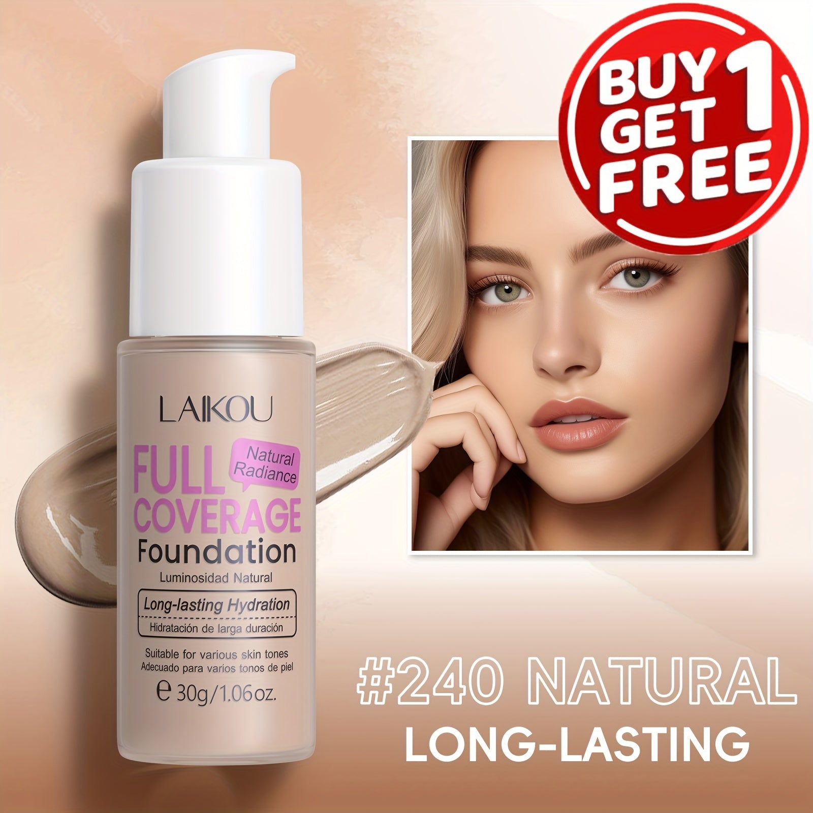 LAIKOU To'liq qoplovchi fondyushen: Namlantiruvchi, qurish mumkin bo'lgan yashirish 6 rangda. Gialuron kislotasi va nok kukuni bilan boyitilgan. Barcha teri turlariga mos keladi. Suv o'tkazmaydigan va po'latni kamaytiruvchi.