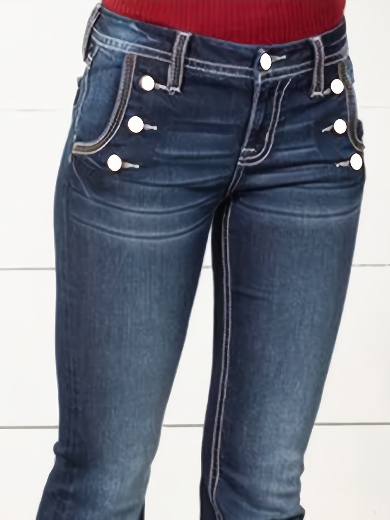 Jeans de mujer azul marino de corte bootcut casuals de mezclilla elástica con cinco bolsillos