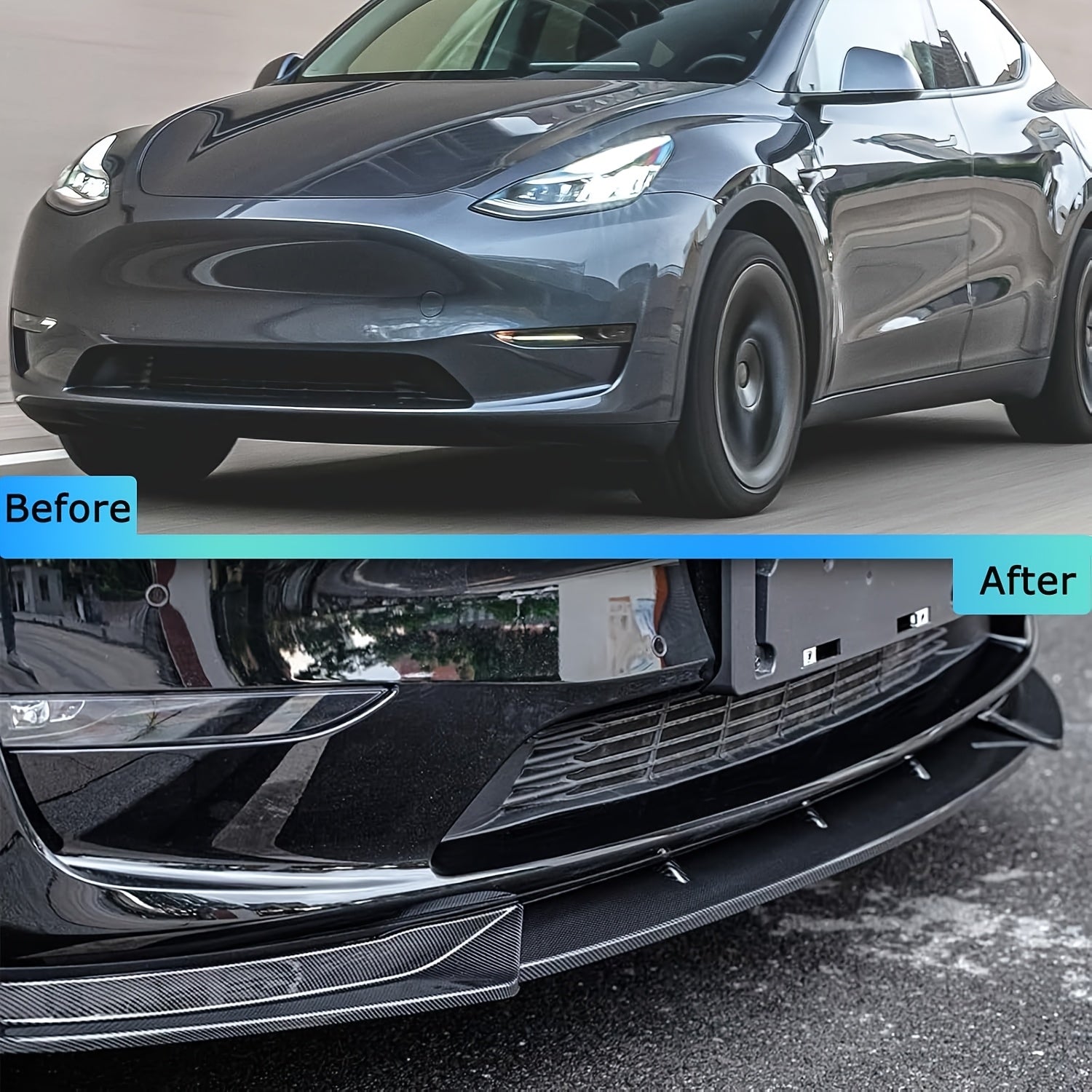 Front Bumper Lip Splitter Kit Black Carbon Fiber Style for Model Y