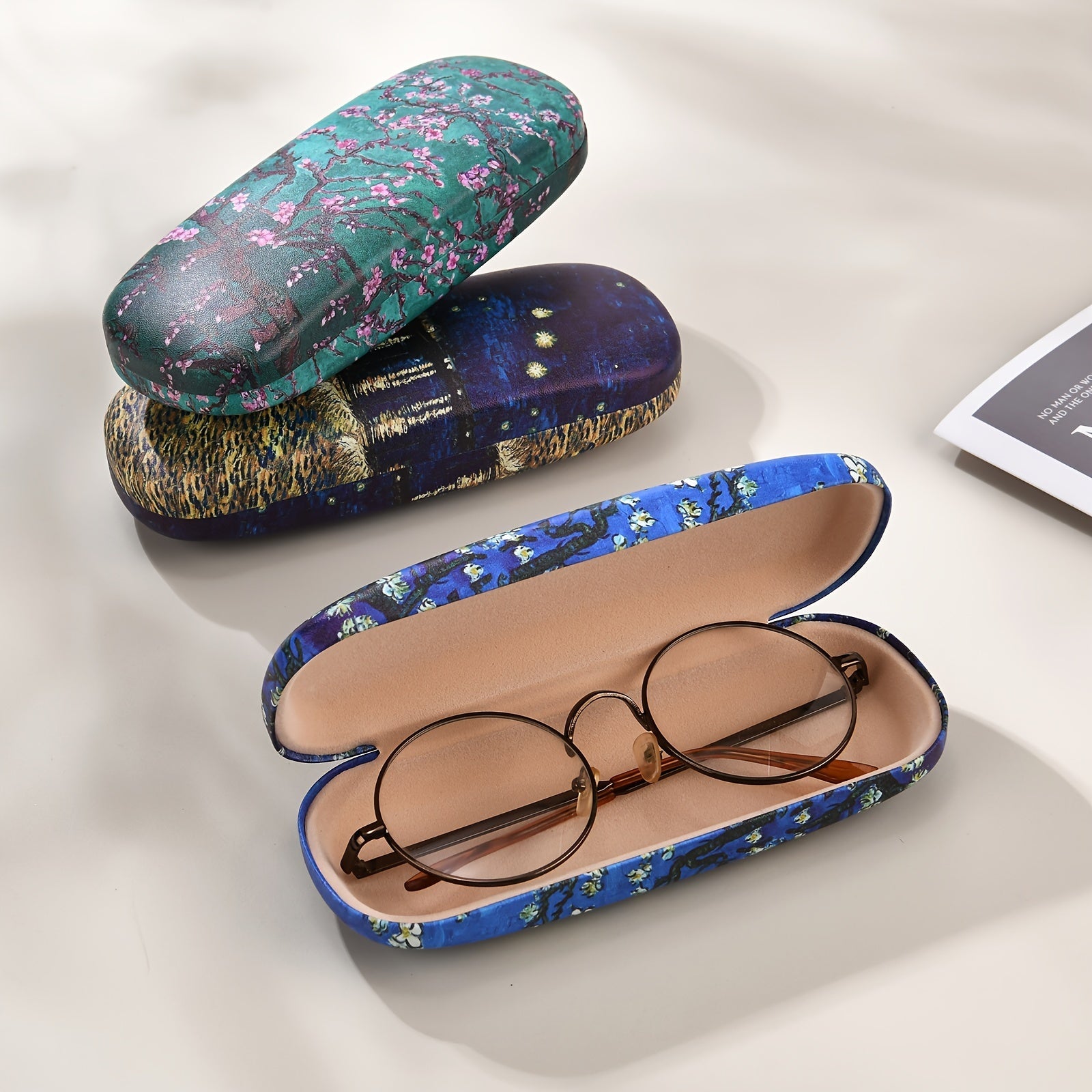 Estuche para gafas de moda con impresión de pintura de Van Gogh, almacenamiento portátil para gafas para hombres y mujeres