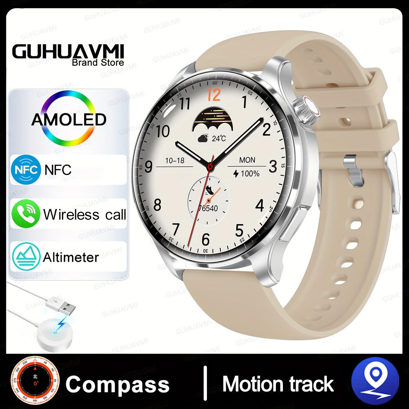 GUHUAVMI 2024 Erkaklar Sport Smartsoati, Ovoz Assistanti, Simsiz Qo'ng'iroq, HD Ekran, Noxush Po'lat Bilaguzuk, USB Zaryadlash, IP68 Suvga Qarshi, Faoliyat Kuzatuvchi, Android va iOS