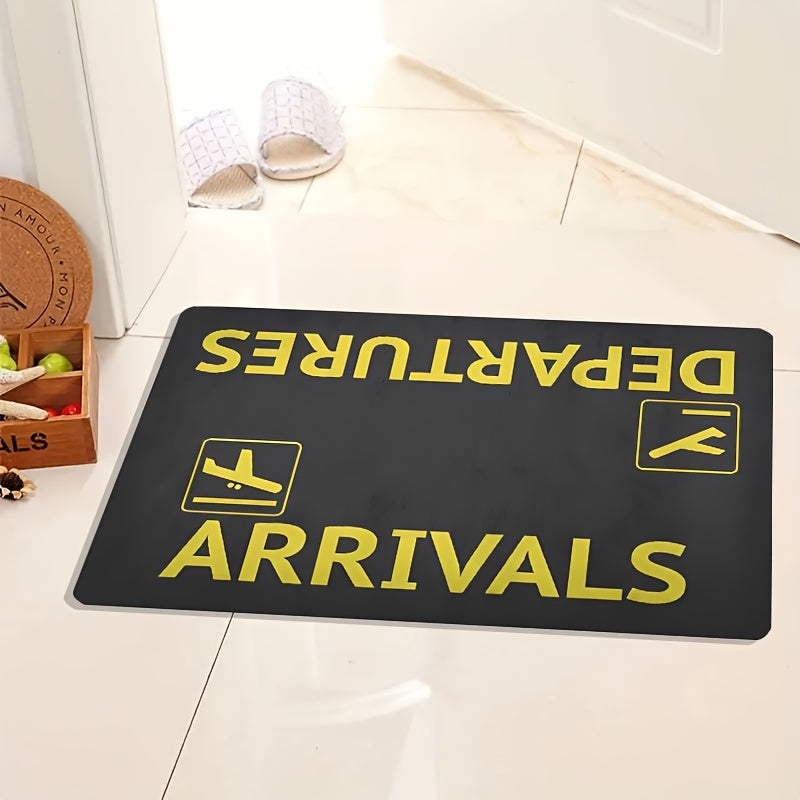 Black Door Mat with Airplane Design Non-Slip Absorbent Indoor Rug